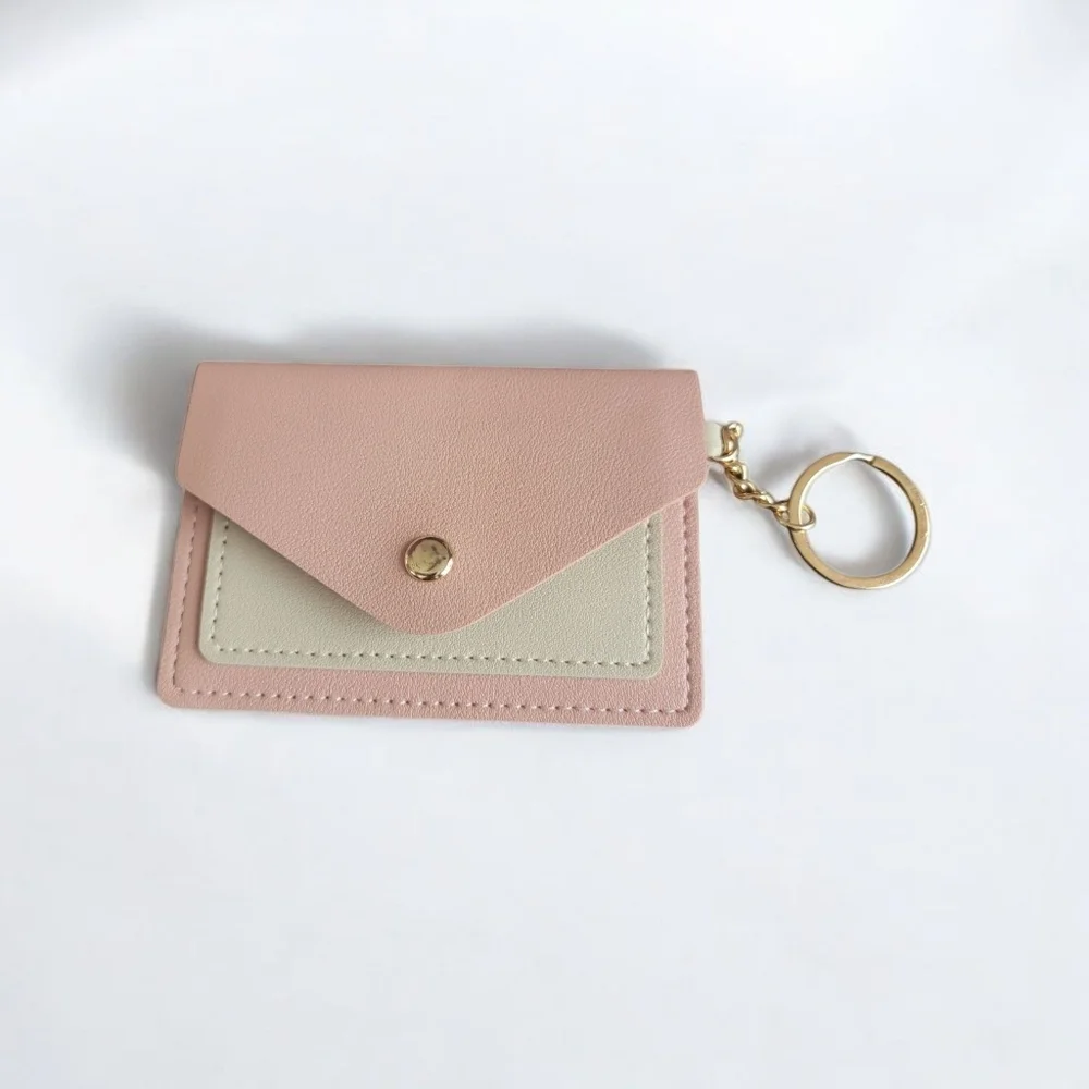 Pink and Cream Card Holder Keychain